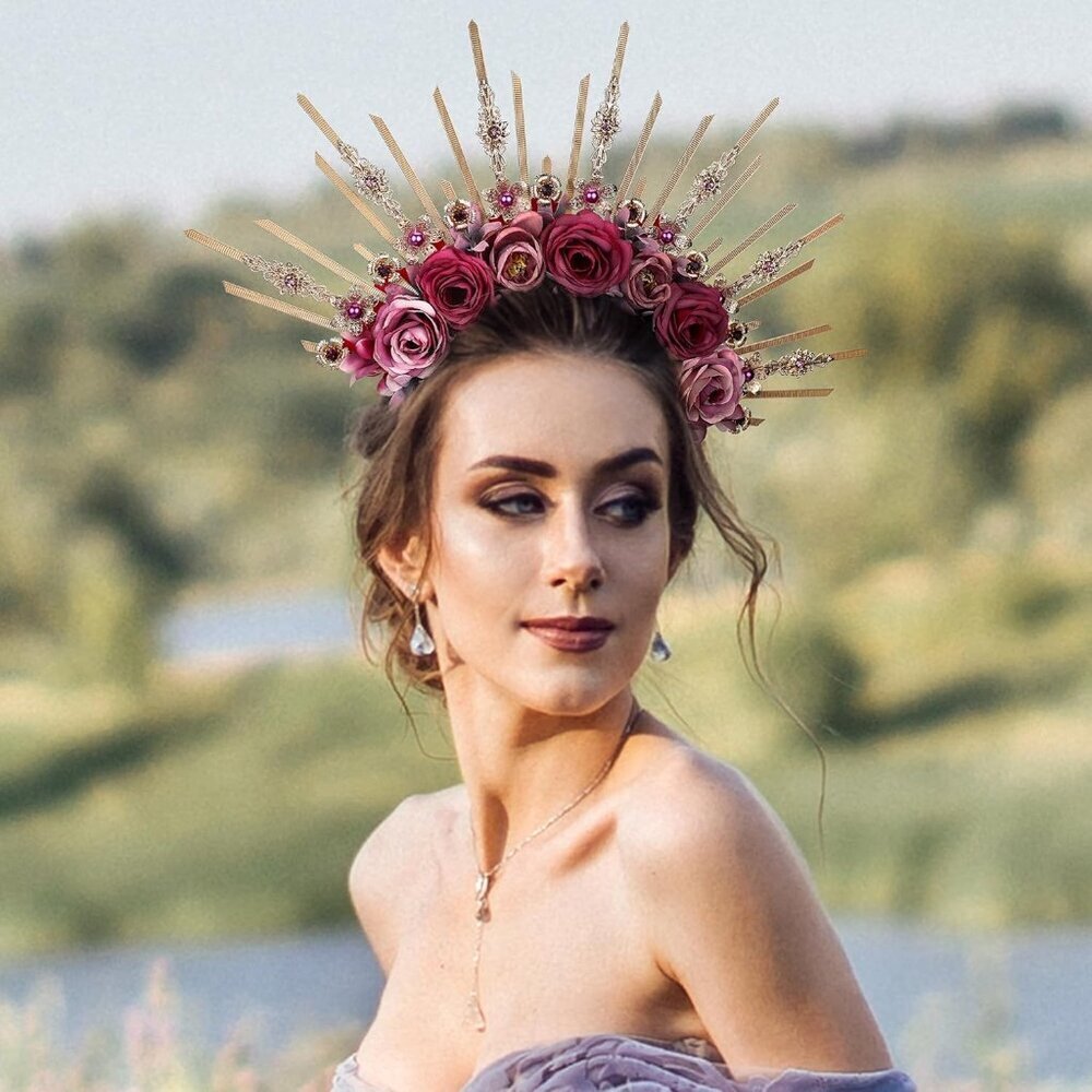 Renfaire Flower Halo Crown Handmade Fantasy Cosplay Wedding Fairy Goddess - Picture 2 of 7